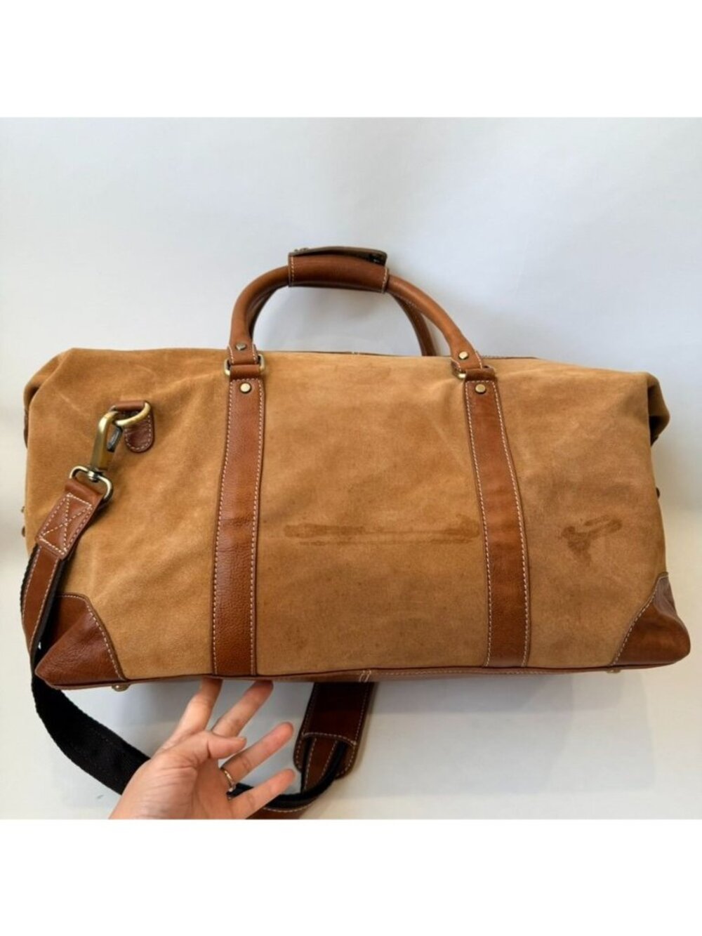 F.H. Wadsworth NYC Suede Leather Duffle Travel Bag Weekender Brown - Picture 2 of 16